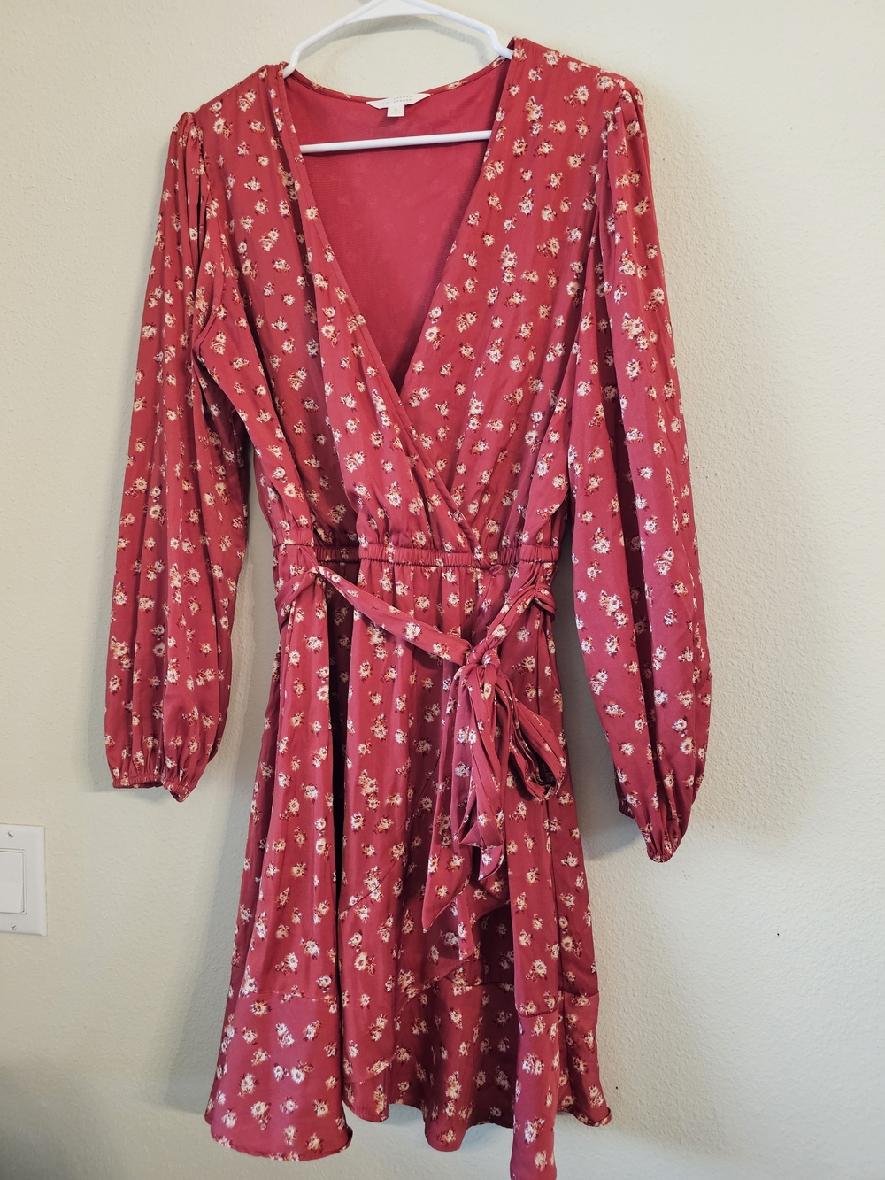 LC Lauren Conrad Red Floral Wrap Midi Dress with Tie Waist
